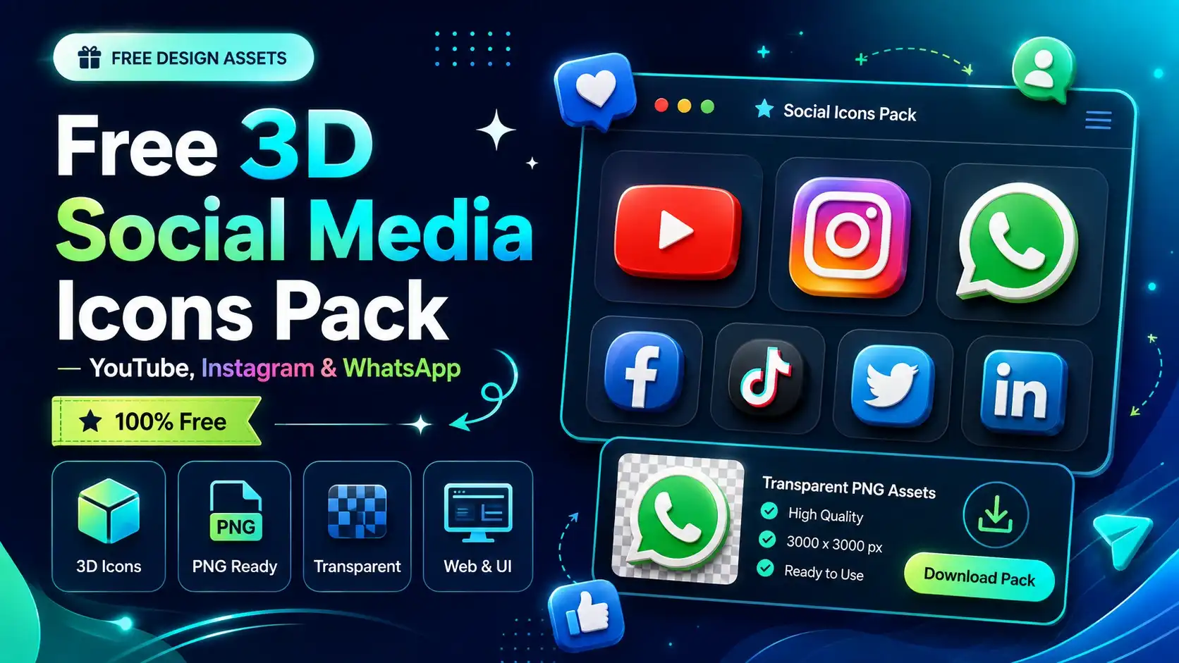Free 3D Social Media Icons Pack